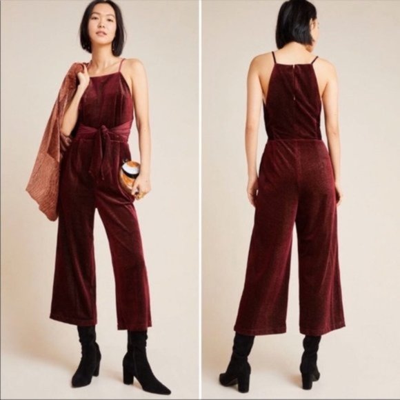 Anthropologie Pants - Anthropologie Greylin Velvet Jumpsuit Burgundy